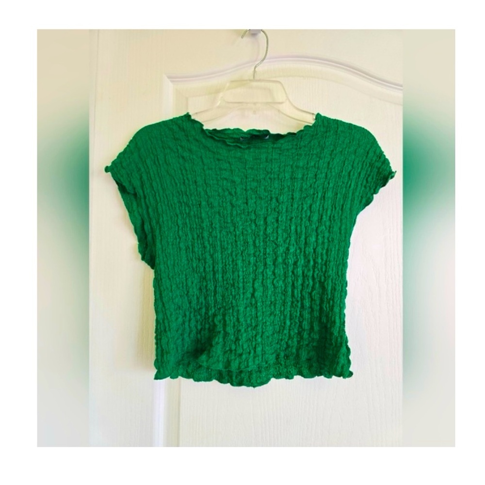 Zara Green Textured Crop Top
